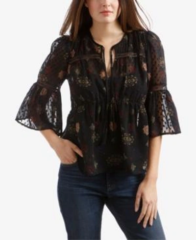 Shop Lucky Brand Dotted Swiss Floral-print Top In Black Multi