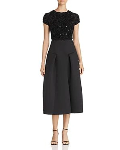 Shop Emporio Armani Sequined & Appliqued Bodice Midi Dress In Black