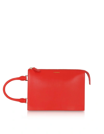 Shop Jil Sander Tootie Small Knitted Leather Handbag In Red