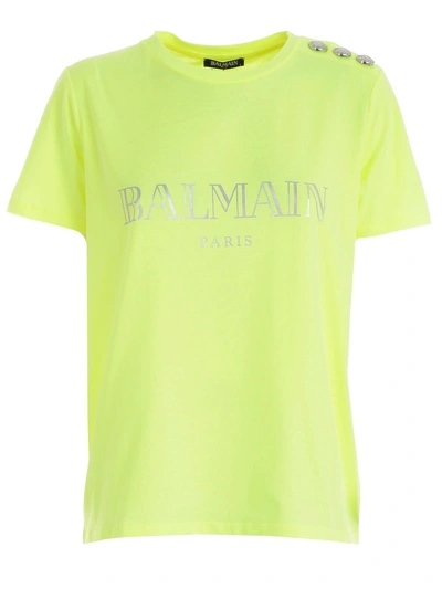 Shop Balmain Logo T-shirt In Cyellow Fluo