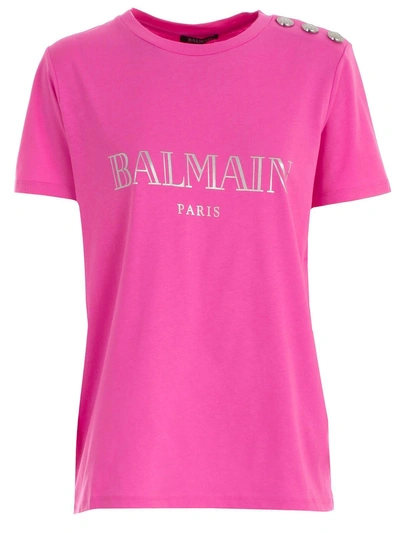 Shop Balmain Logo T-shirt In Cpink Fluo