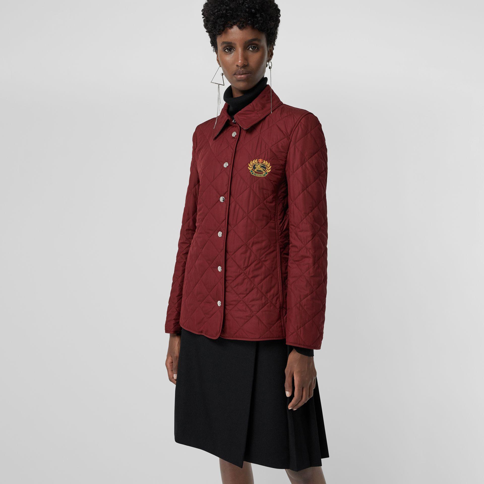 burberry embroidered crest diamond quilted jacket