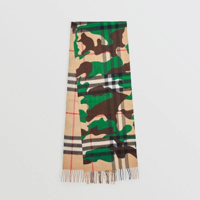 Burberry The Classic Camouflage Check Cashmere Scarf In Khaki | ModeSens