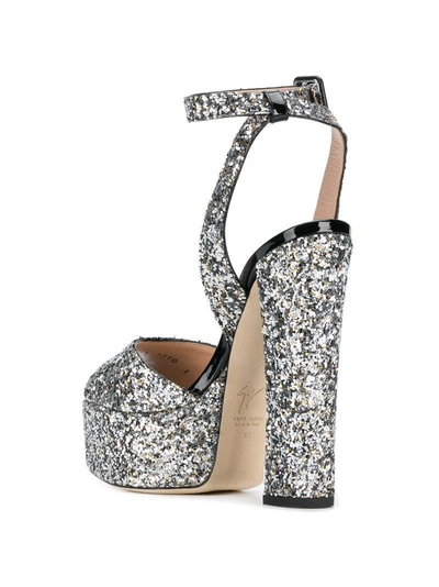 Shop Giuseppe Zanotti Design Platform Glitter Sandals - Grey