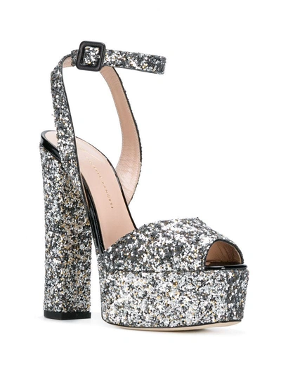 Shop Giuseppe Zanotti Design Platform Glitter Sandals - Grey