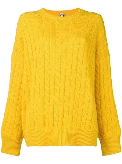 Shop Loewe Cable Knit Sweater In Yellow