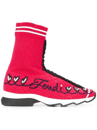 Shop Fendi Knee-high 'sock' Sneakers - Red