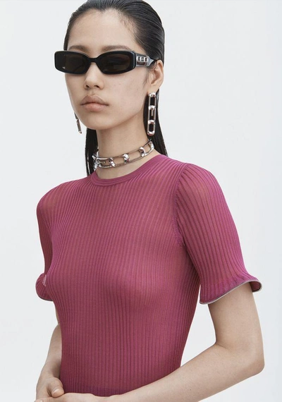 Shop Alexander Wang Zipper Hem Tee In Fuchsia