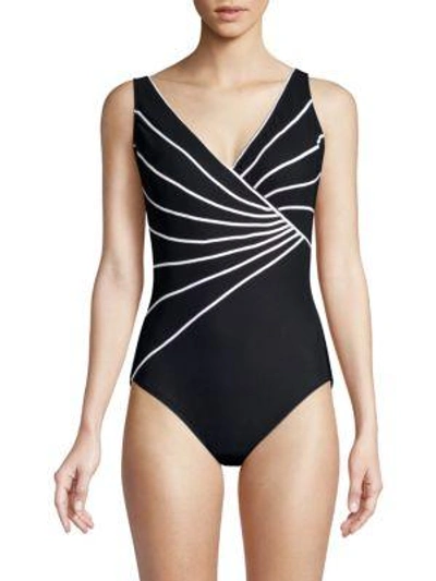 Shop Gottex Swim Sinatra Striped One-piece Swimsuit In Black White