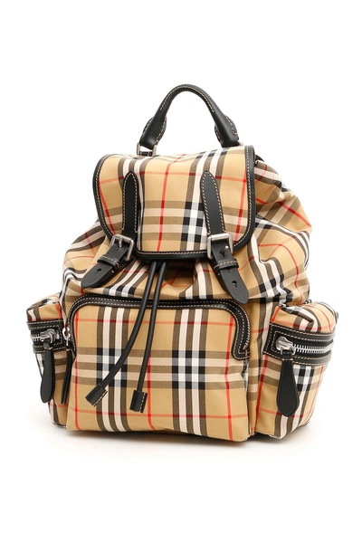 Shop Burberry Medium Checked Backpack In Brown
