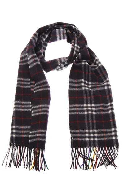 Shop Burberry Checked Cashmere Scarf In Navy