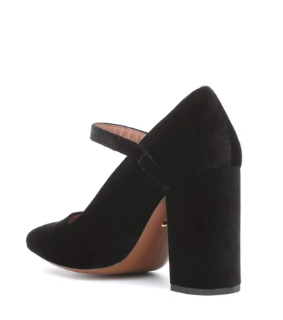 Shop Alexa Chung Velvet Mary Jane Pumps In Black