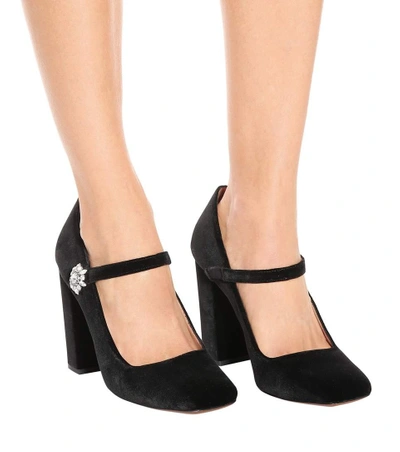 Shop Alexa Chung Velvet Mary Jane Pumps In Black