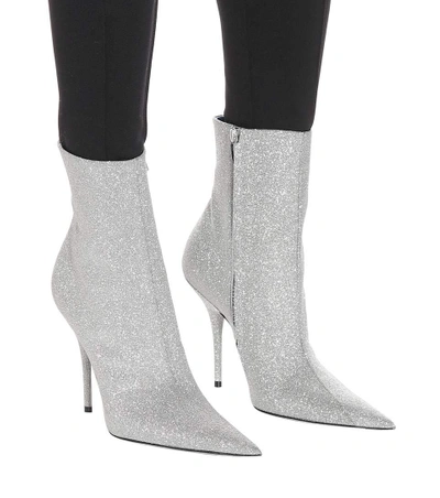 Shop Balenciaga Slash Heel Glitter Boots In Silver