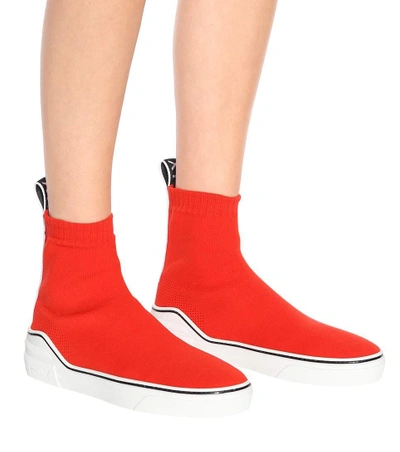 Shop Givenchy George V Stretch Knit Sneakers In Red
