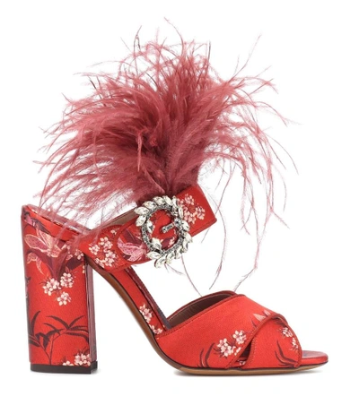 Shop Tabitha Simmons X Johanna Ortiz Reyner Feather-trimmed Sandals In Red