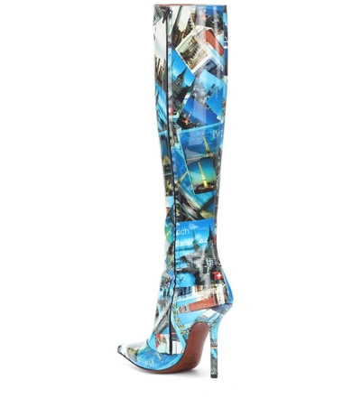 Shop Vetements Printed Leather Knee-high Boots In Blue