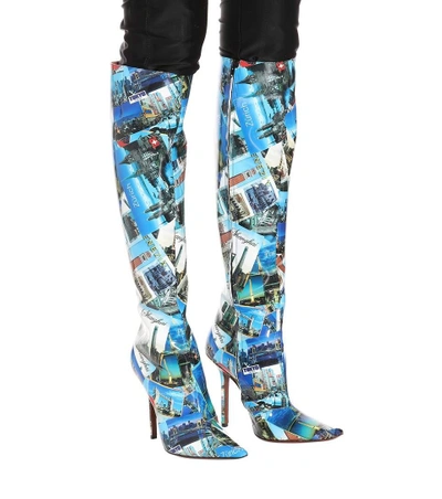 Shop Vetements Printed Leather Knee-high Boots In Blue