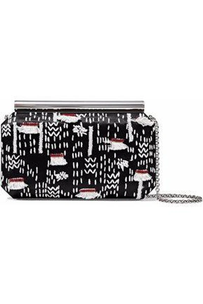 Shop Oscar De La Renta Woman Embellished Embroidered Satin Clutch Black