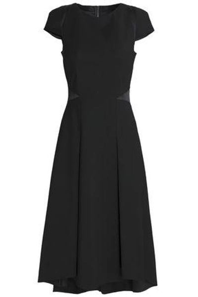 Shop Amanda Wakeley Pleated Two-tone Stretch-ponte Midi Dress In Black