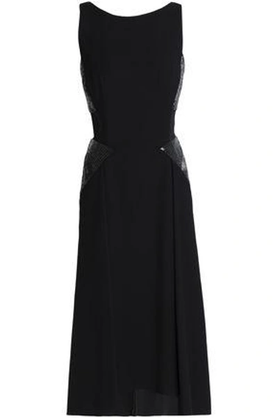 Shop Amanda Wakeley Bead-embellished Stretch-ponte Dress In Black
