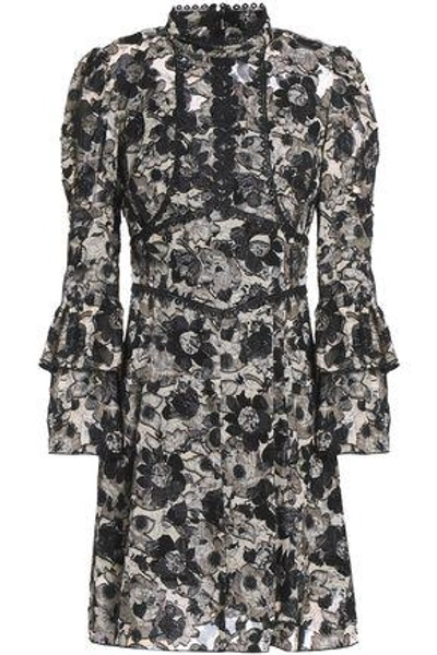 Shop Anna Sui Woman Appliquéd Floral-print Fil Coupé  Silk-blend Mini Dress Black