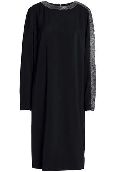 Shop Amanda Wakeley Bead-embellished Crepe Dress In Black