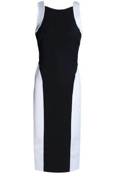 Shop Amanda Wakeley Cutout Two-tone Ponte Dress In Light Gray