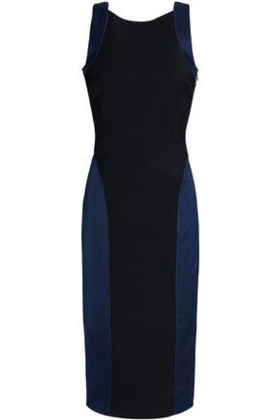 Shop Amanda Wakeley Cutout Two-tone Ponte Dress In Navy