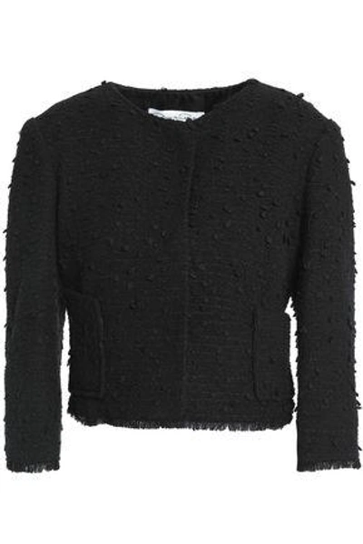 Shop Oscar De La Renta Woman Cotton-blend Bouclé-tweed Jacket Black