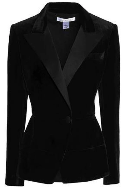 Shop Oscar De La Renta Woman Satin-trimmed Velvet Blazer Black