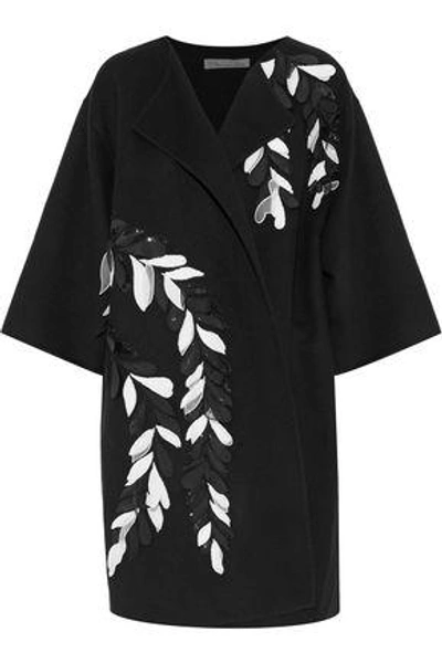 Shop Oscar De La Renta Woman Embellished Wool And Cashmere-blend Jacket Black