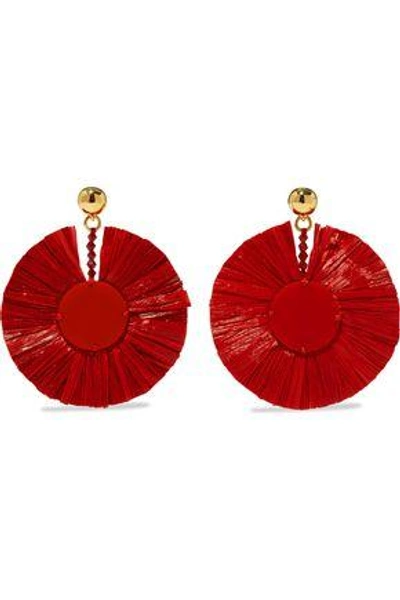 Shop Oscar De La Renta Woman Gold-tone, Raffia And Resin Earrings Red