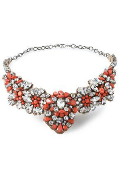 Shop Valentino Woman Crystal, Stone And Satin Necklace Orange