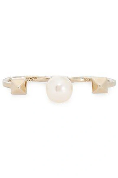Shop Valentino Woman Gold-tone Faux Pearl Ring Rose Gold