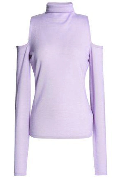 Shop Amanda Wakeley Cold-shoulder Cashmere Turtleneck Sweater In Lilac