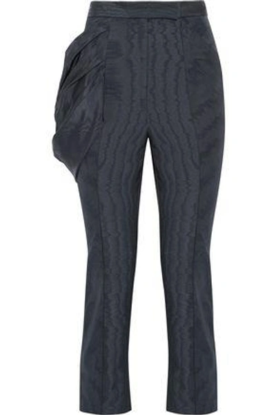 Shop Rosie Assoulin Do The Bustle Silk And Wool-blend Moire Skinny Pants In Navy