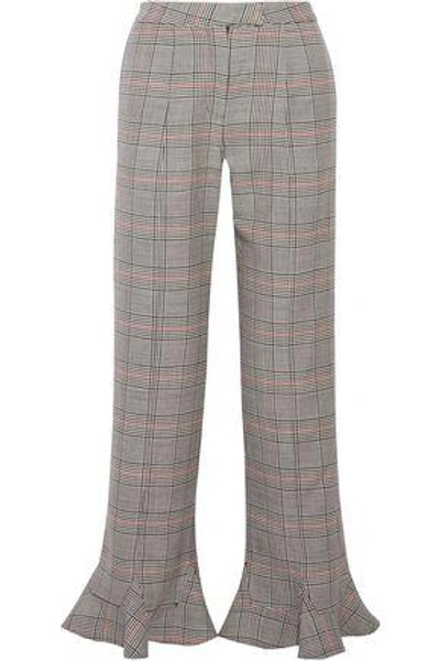 Shop Rosie Assoulin Woman Ruffle-trimmed Checked Wool Flared Pants Gray