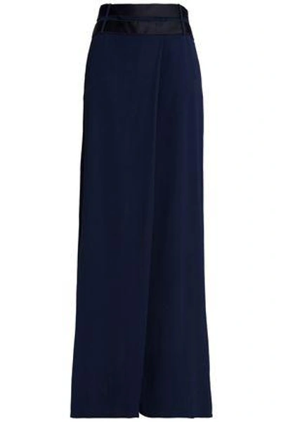 Shop Amanda Wakeley Woman Belted Cady Wide-leg Pants Midnight Blue