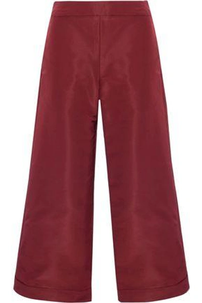 Shop Oscar De La Renta Woman Cropped Silk-faille Wide-leg Pants Claret