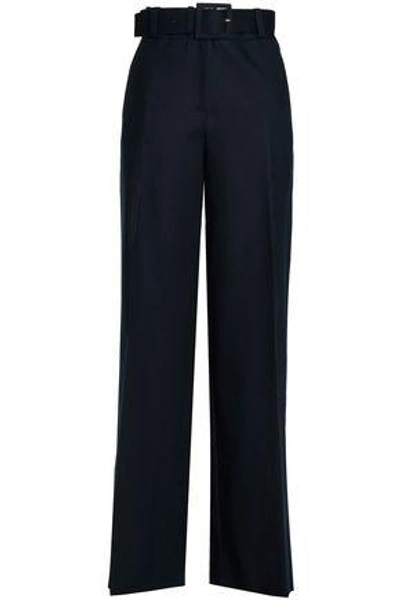 Shop Oscar De La Renta Woman Cotton-twill Wide-leg Pants Navy