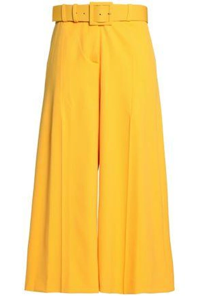 Shop Oscar De La Renta Woman Cropped Belted Wool-blend Twill Wide-leg Pants Marigold