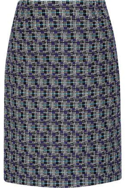 Shop Oscar De La Renta Cotton And Wool-blend Tweed Skirt In Navy