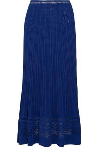Shop Oscar De La Renta Woman Pointelle-knit Maxi Skirt Royal Blue
