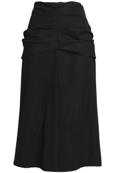 Shop Lemaire Woman Gathered Wool And Cotton-blend Twill Midi Skirt Black