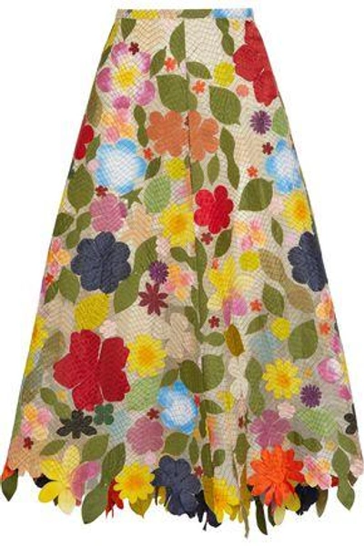 Shop Rosie Assoulin Woman Embroidered Silk-organza Midi Skirt Multicolor