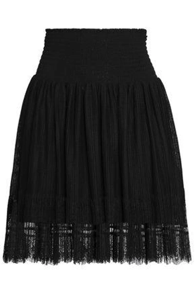 Shop Maje Woman Lace-trimmed Pleated Point D'esprit Mini Skirt Black