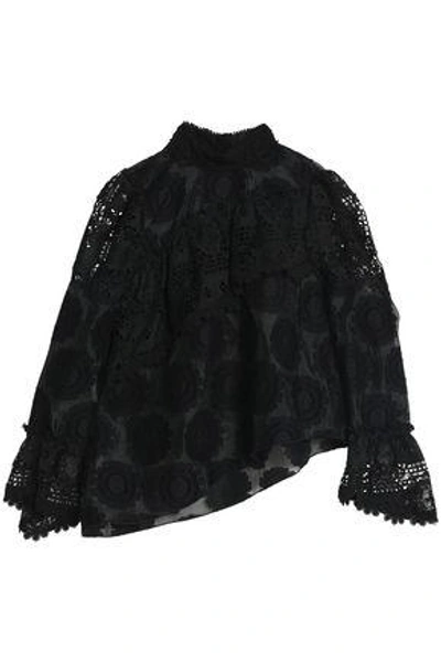 Shop Anna Sui Woman Lace-paneled Fil Coupé Cotton-blend Organza Blouse Black