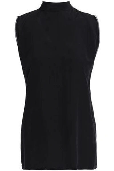 Shop Amanda Wakeley Woman Tulle-trimmed Silk Crepe De Chine Top Black