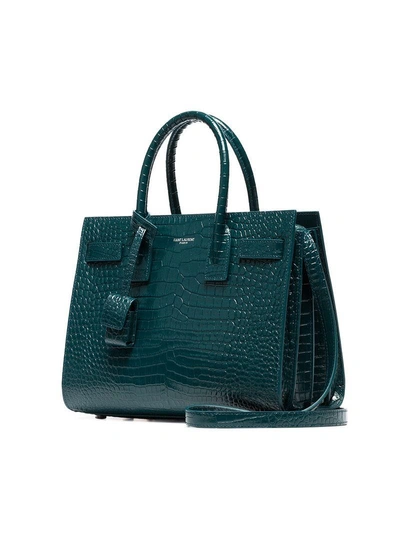 Green SDJ Baby Croc Embossed Leather Tote 